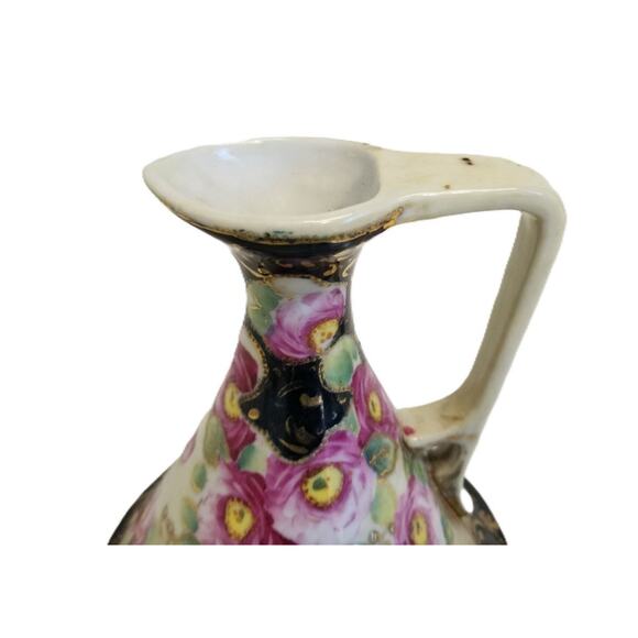 Antique Nippon Moriage Hand-Painted Floral Ewer Pitcher Vase – 1920s, 7” - Picture 5 of 5